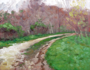 Rainy Path, oil on board