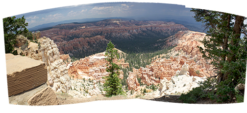 Bryce Canyon National Park in Utah takes on an other-worldly landscape, captured here in 11 different photos. I walked away from the computer for a couple of hours while Photoshop’s Photomerge toiled away. The composite yielded a file nearly a gigabyte in size with a remarkable amount of detail. The sweeping landscape’s curved edges may bother some, but, in my opinion they add to the drama. 