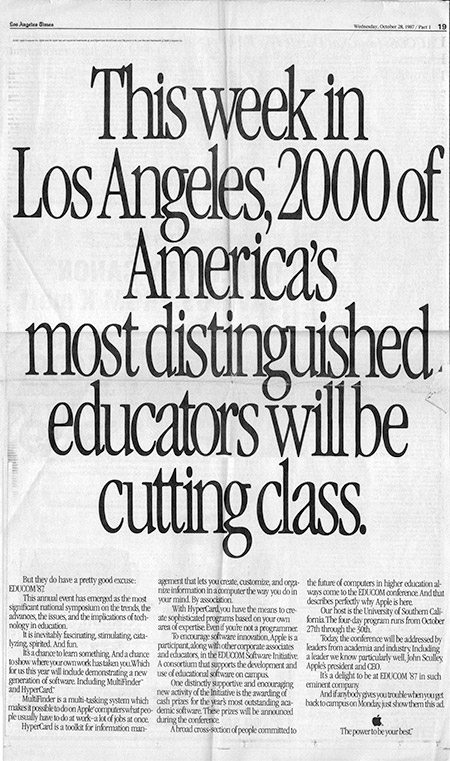 Apple, Inc. sponsored ad for Educom '87